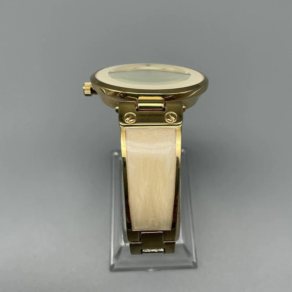 Anne Klein Womens Watch 34mm Cream Dial Gold Tone Inlay AK/2512 New Battery 6.5